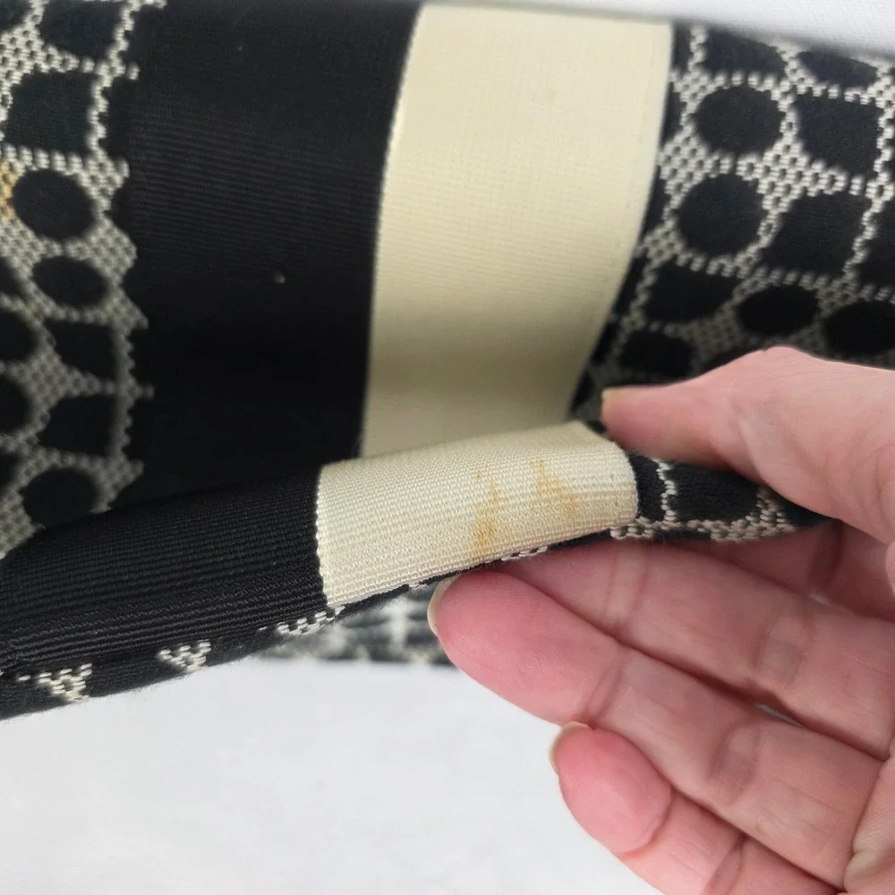 Kate Spade Black Cream‎ Spade Dot Jacquard Stripe Leather Trim Shoulder Bag Tote